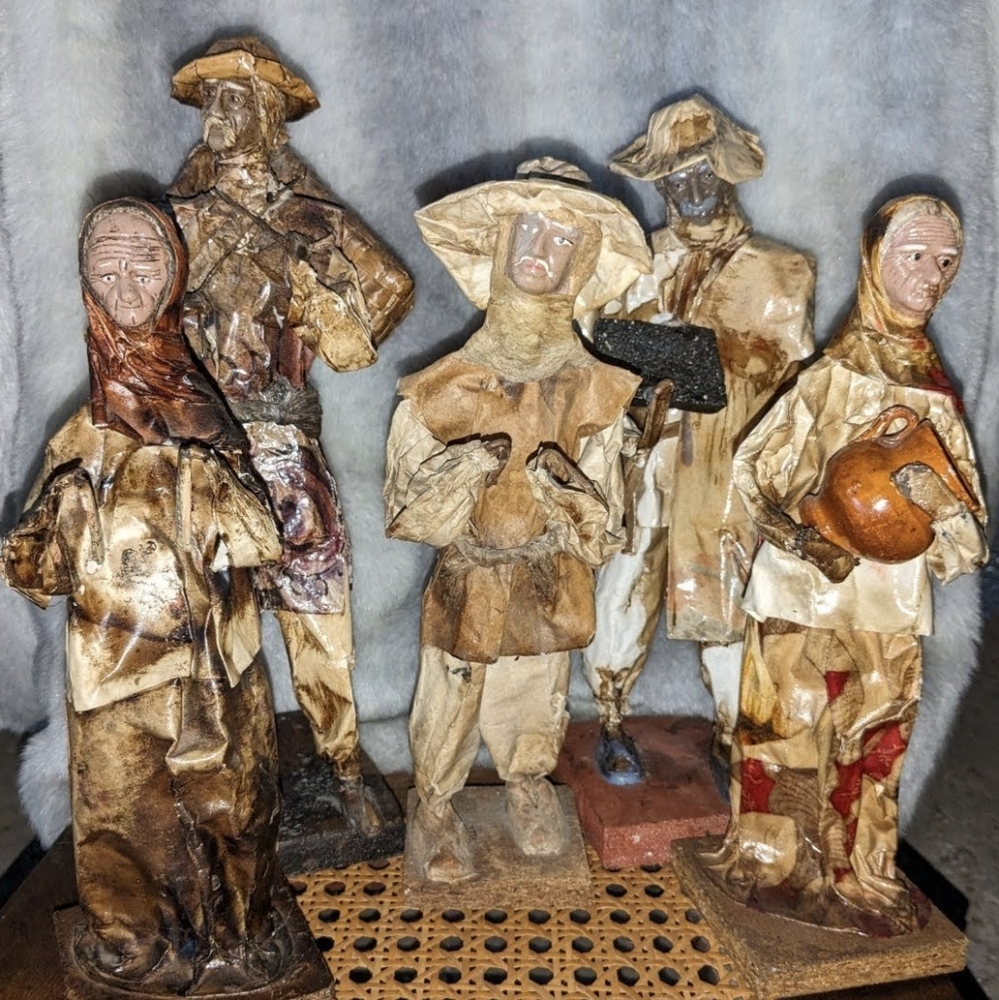 5 Mexican Folk Art Paper Mache Figures - Vintage - Good Used Condition!